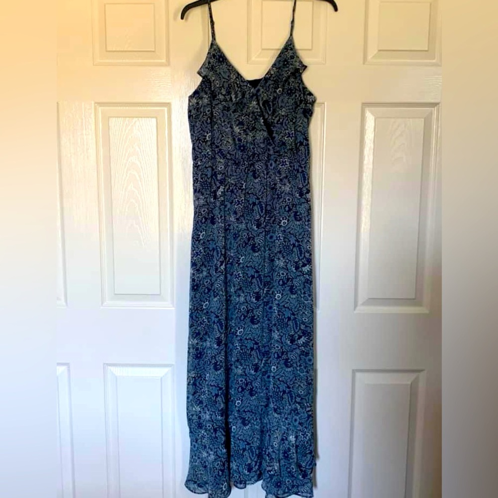 Banana Republic Wrap Ruffle Maxi Dress/Like New/Sz Lrg 10-12/Color Blue Floral/